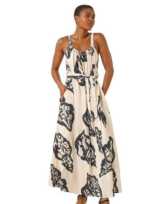 Roman White Strappy Shell Print Maxi Dress