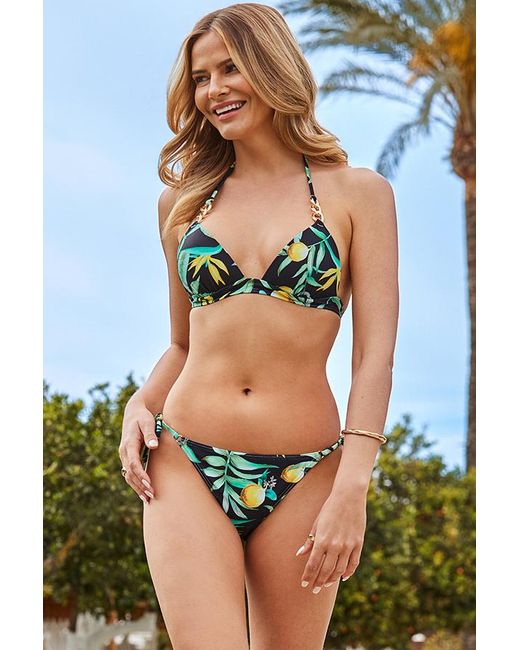 Sosandar Blue Lemon Print Tie Side Bikini Bottoms