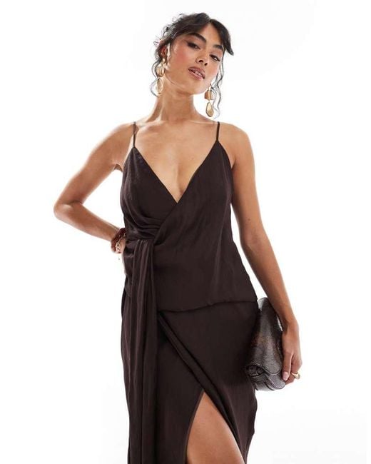 ASOS Purple Cami Strap Drape Tuck Detail Midi Dress