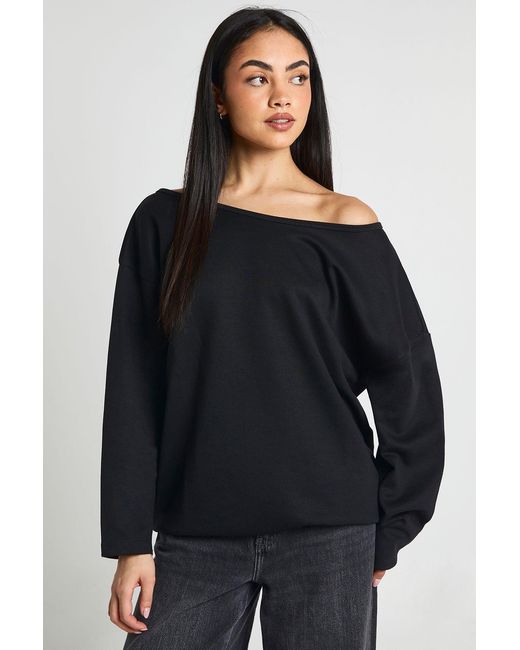 Boohoo Black Tall Interlock Off Shoulder Sweatshirt