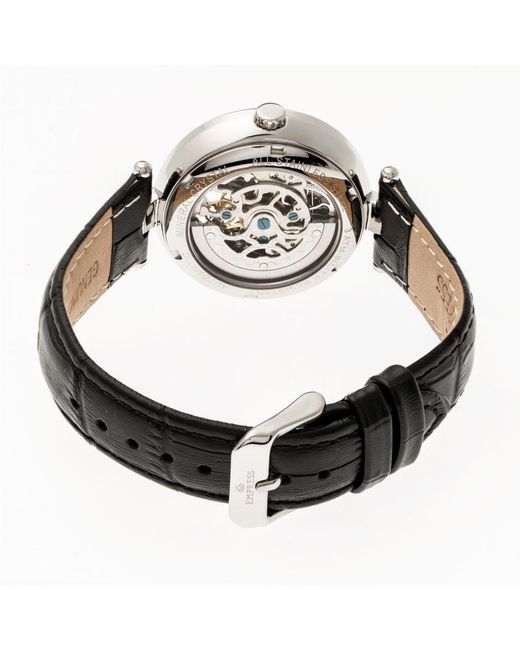 Empress Black Stella Automatic Semi-Skeleton Mop Leather-Band Watch