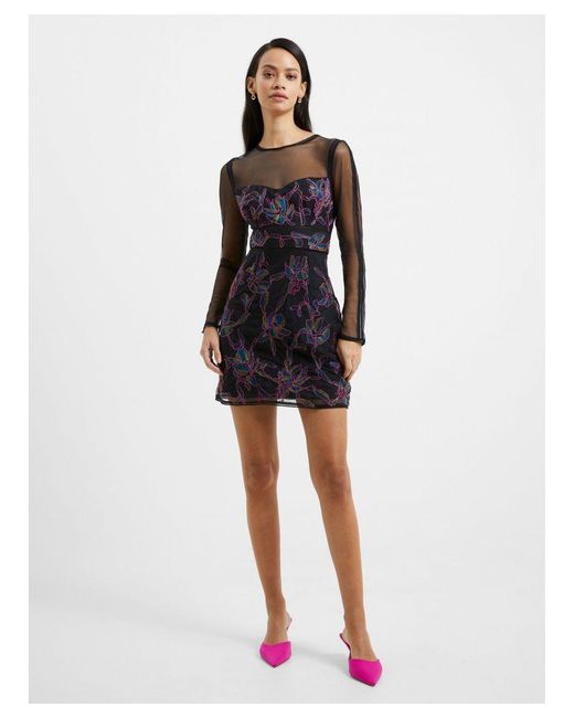 French Connection Black Emilia Embroidered Dress