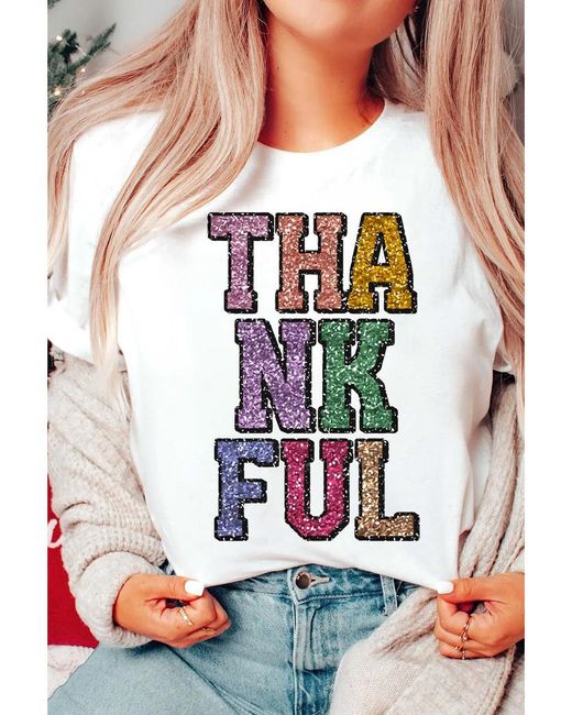 Azura Exchange Witte Warmte-overdracht Geprinte Dankbaar Brief Graphic T-shirt in het White