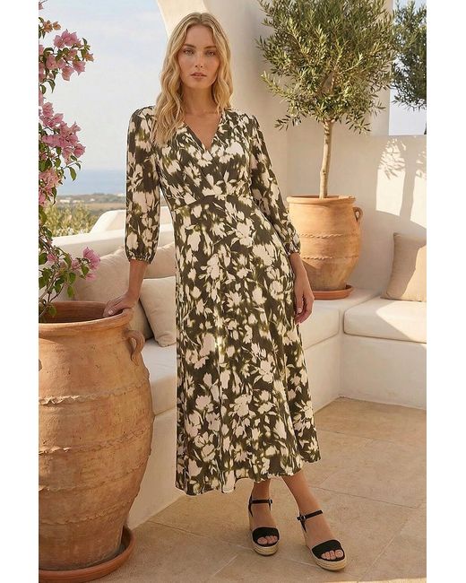 Roman Green Abstract Floral Midi Dress