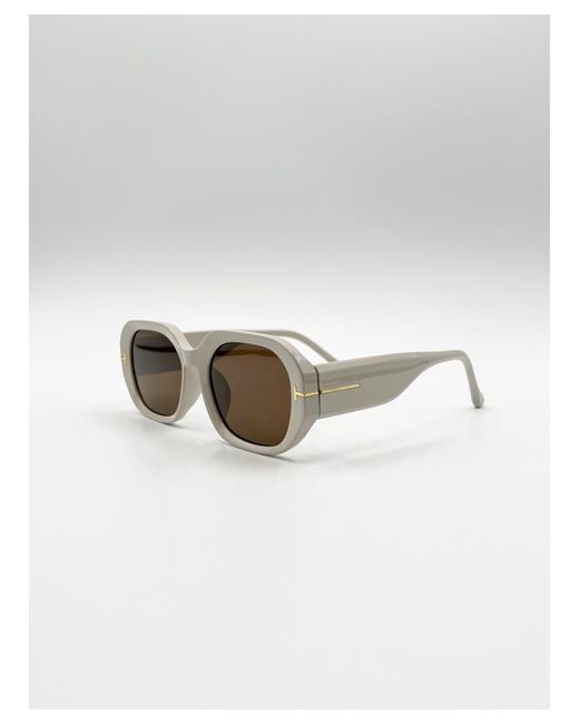 SVNX White Oval Sunglasses With Wide Arm