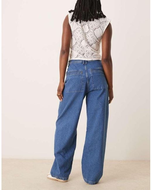 ASOS Blue Barrel Leg Jeans With Seam Detail
