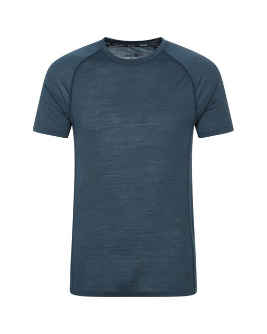 Mountain Warehouse Blue 'Summit' Merino Baselayer T-Shirt Casual Short Sleeve Crew Neck Tee Top for men