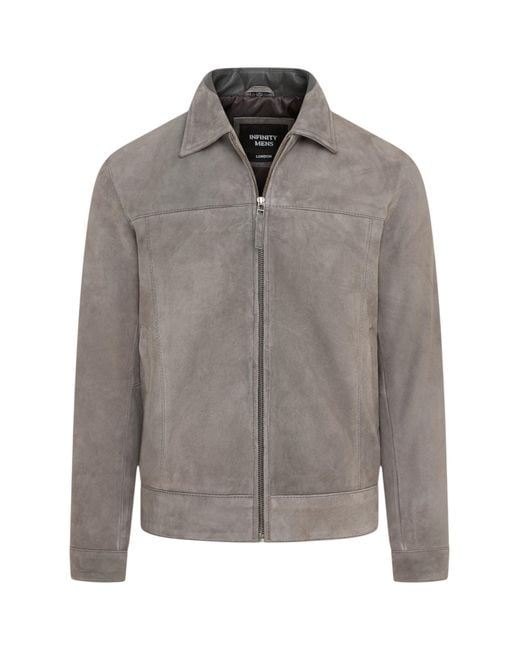 Infinity Leather Brown Stone Goat Suede Harrington Biker Jacket for men