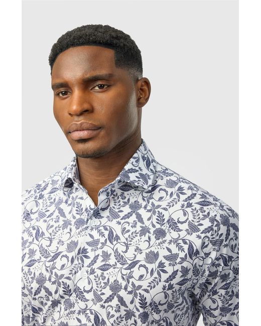 Alexandre Silver Label Blue Long Sleeve Paisley Tailored Formal Shirt for men