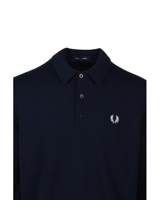 Fred Perry Blue Knitted Long Sleeve Shirt for men
