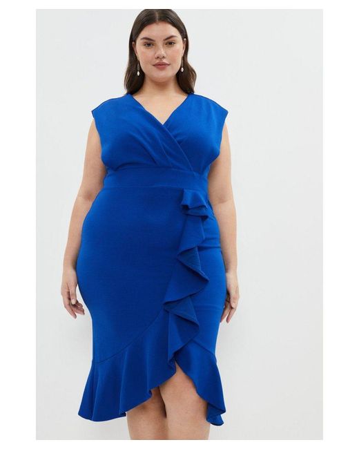 Coast Blue Plus Size Crepe Wrap Top Ruffle Dress