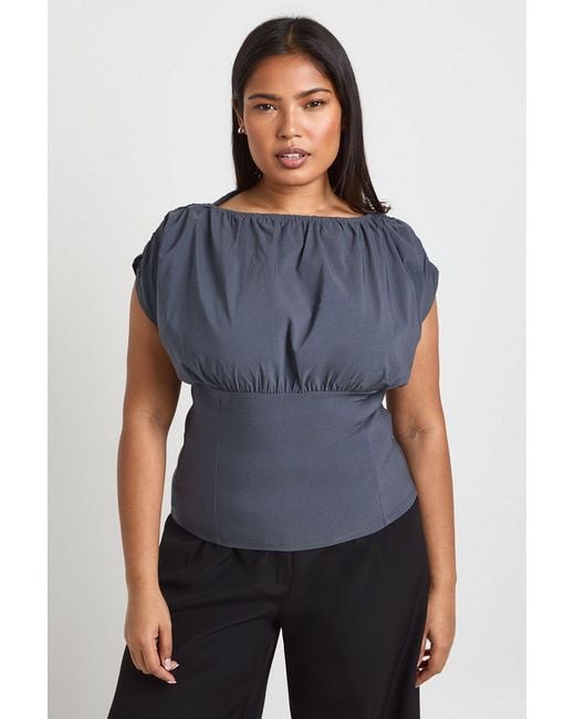 Boohoo Blue Plus Cinched Waist Ruched Detail Top