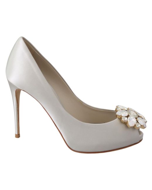Dolce & Gabbana Gray Crystal Peep Toe Pumps Viscose