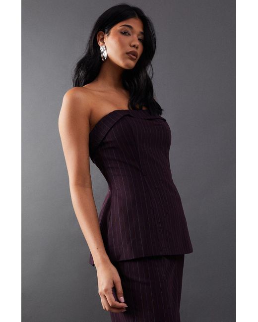 Warehouse Black Premium Pinstripe Bandeau Fold Over Top