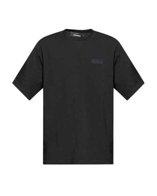 DSquared² Black Loose Fit Monotone Logo T-Shirt Cotton for men
