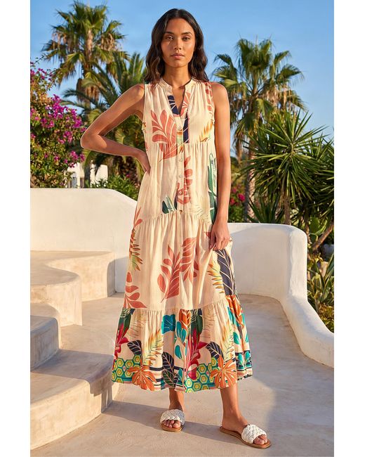 Roman Yellow Floral Print Smock Maxi Dress