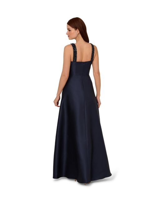 Adrianna Papell Blue Beaded Mikado Gown