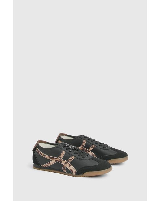Boohoo Black Leopard Print Stripe Gum Sole Trainers