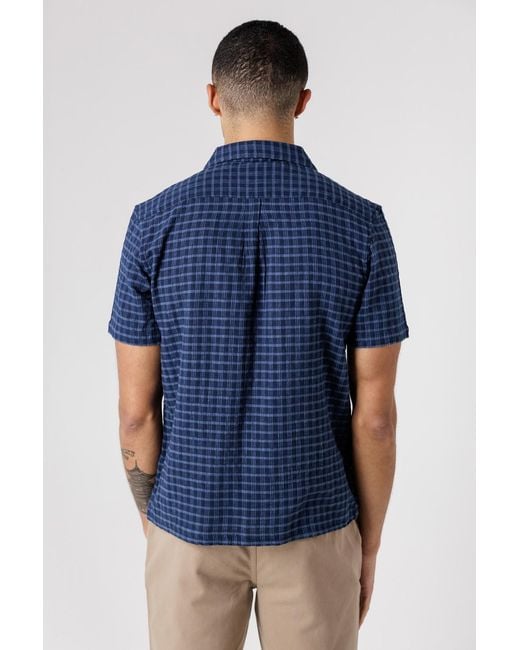 Kensington Eastside Blue Cotton Button-Up Shirt With Check Print for men