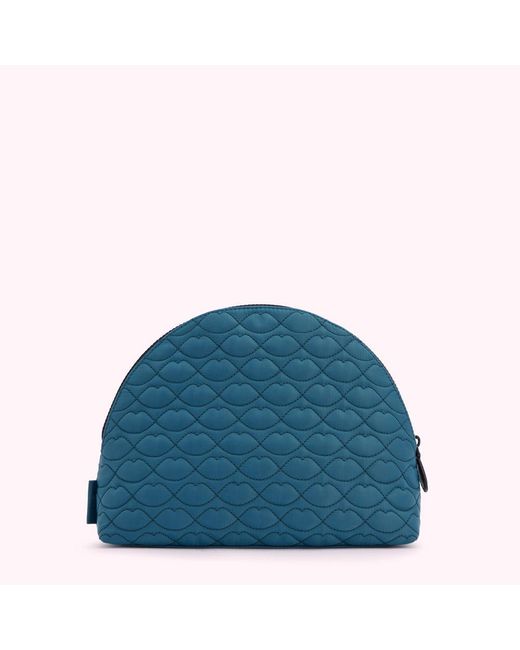 Lulu Guinness Blue Ink Quilted Lips Crescent Wash Bag