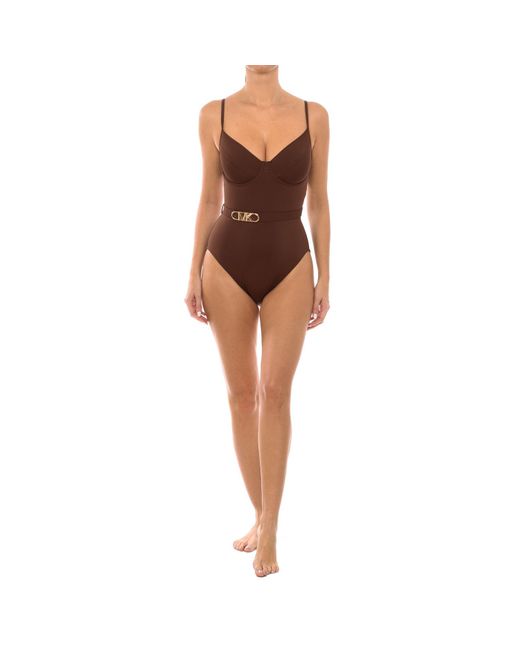 Michael Kors Brown Retro Style Swimsuit With Underwire And Belt Mm1N615