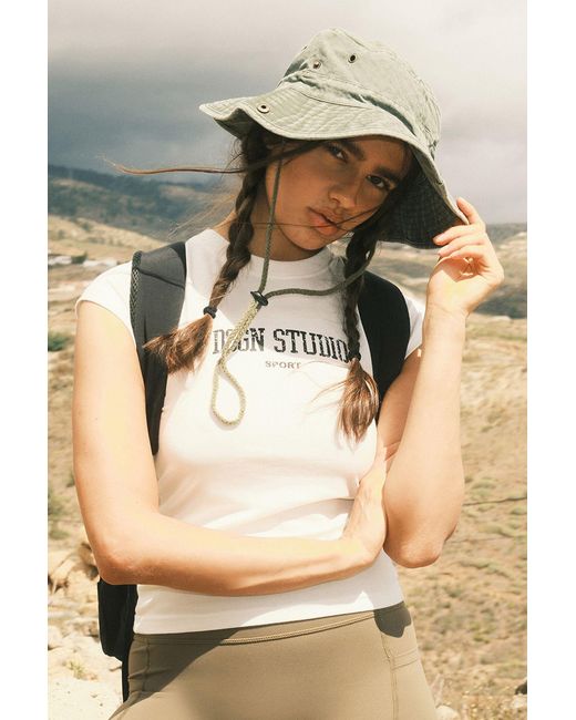 DSGN Studio Natural Collegiate Printed Fitted Short Sleeve Top