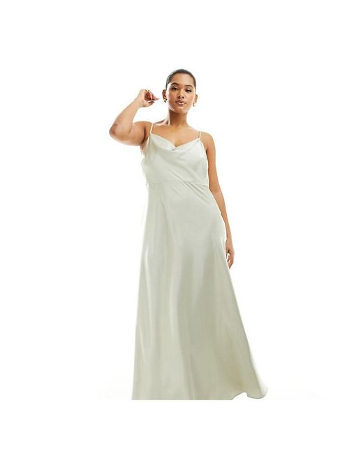 ASOS White Design Bridesmaid Satin Cowl Neck Maxi Dress With Full Skirt