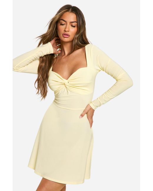 Boohoo Natural Ruched Twist Detail A Line Mini Dress