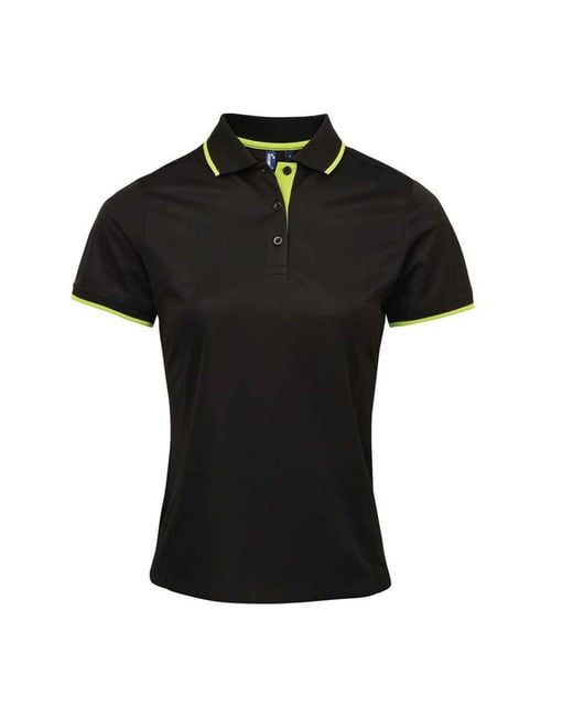 PREMIER Black Ladies Coolchecker Contrast Pique Polo Shirt /Lime)