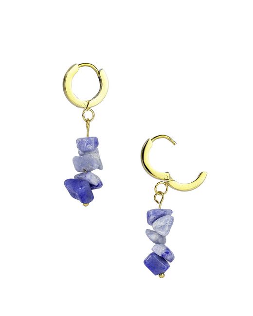 The Jewellery Stockroom Blue Plated Pvd Waterproof Stainless Steel Gemstone Huggie Drop Earrings
