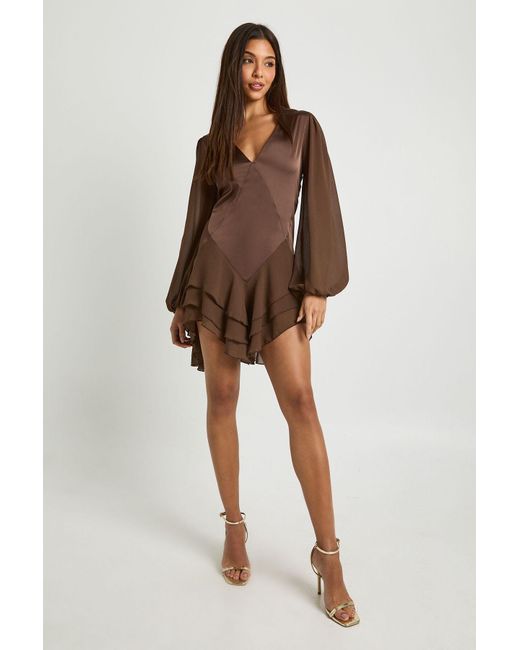 Boohoo Brown Chiffon Mix Panelled Smock Dress