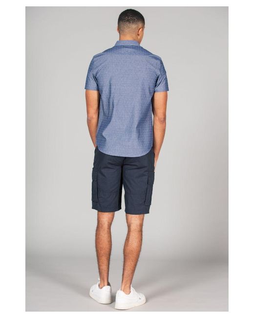 Tokyo Laundry Blue Mid Cotton Short Sleeve Button-Up Printed Shirt With Chest Pocket for men