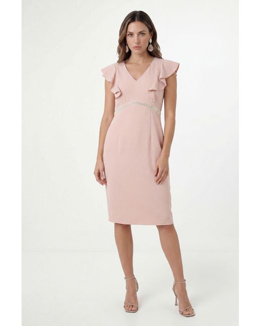 Wallis Pink Petite Crepe Embellsihed Pencil Dress