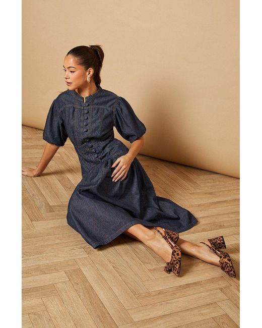 Oasis Blue Dorinda Faux Suede Bow Slingback Block Heeled Shoes