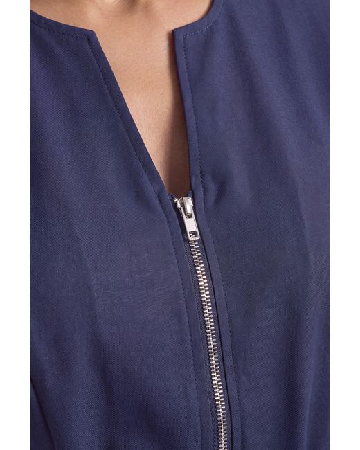 PRINCIPLES Blue Zip Front Peplum Tie Waist Top