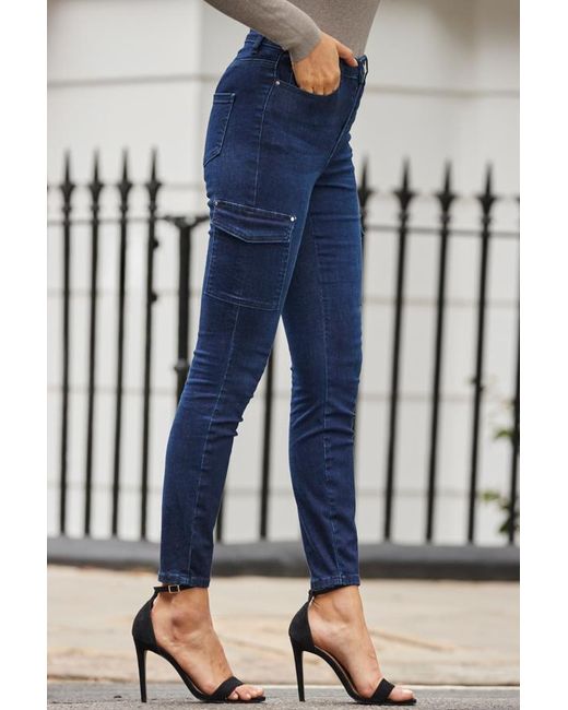 Sosandar Blue Skinny Cargo Jeans
