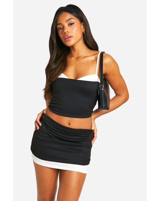 Boohoo Black Double Layer Contrast Mini Skirt