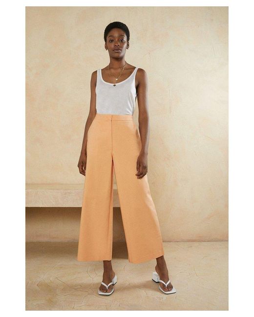 Oasis Natural Cotton Sateen Wide Leg Tailored Trouser