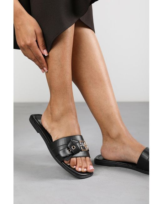 Where's That From Black Wheres 'Marissa' Slip-On Sandals With Buckle Accent Detail