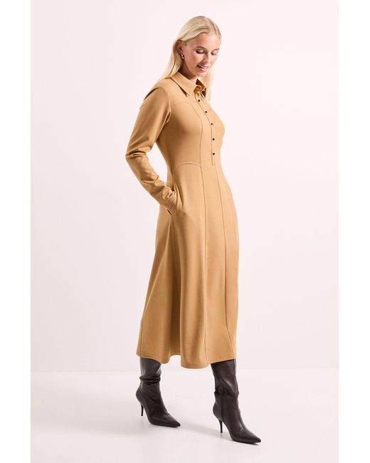 PRINCIPLES Natural Camel Ponte Seam Detail Midi Dress