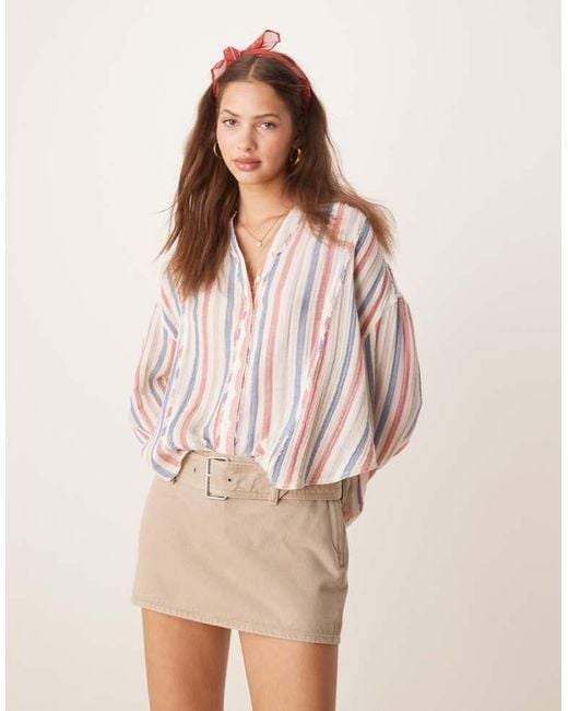 Free People Natural Striped Loose Fit Shirt