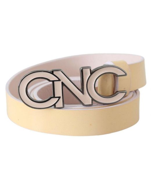 CoSTUME NATIONAL Metallic Beige Leather Pink Letter Logo Belt