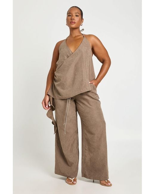 Boohoo Natural Plus Peached Wide Leg Trouser