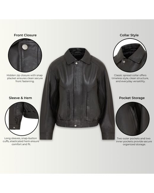 Infinity Leather Black Biker Bomber Oversized Jacket