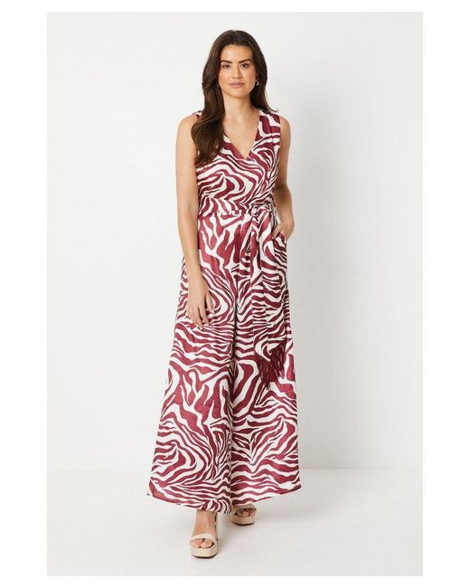 Wallis Green Zebra Satin Jacquard Sleeveless Jumpsuit