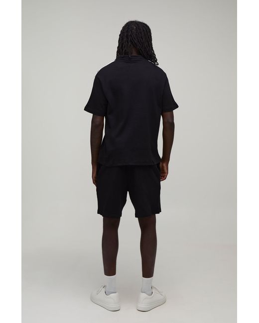 BoohooMAN Black Oversized Boxy Contrast Piping Embroidered Short Sleeve Polo And Set for men