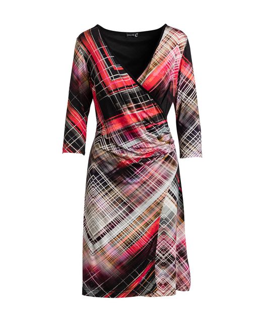 Conquista Red Print Jersey Faux Wrap Dress