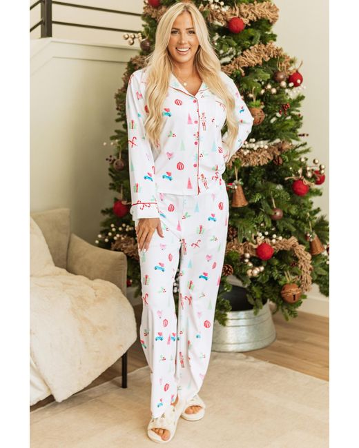 Azura Exchange Kerst Pyjama Set Feestelijke Print in het Natural