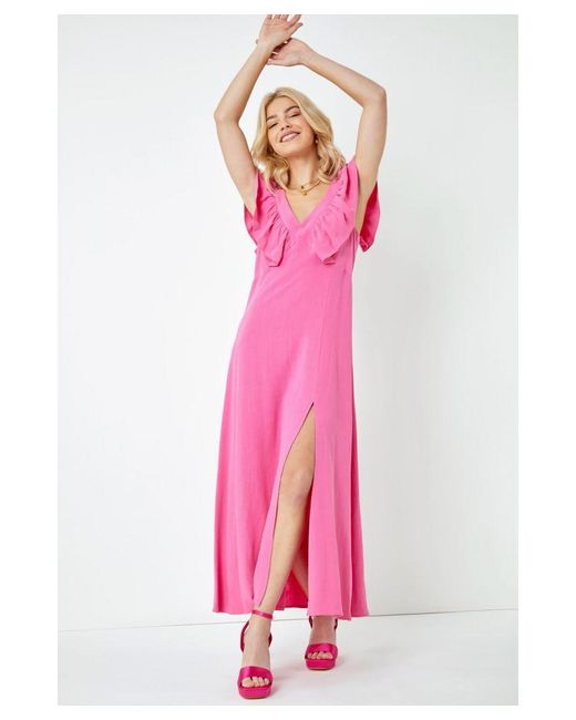 D.u.s.k Pink Ruffle Detail Midi Dress