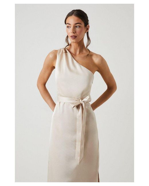 Oasis White One Shoulder Satin Maxi Bridesmaid Dress
